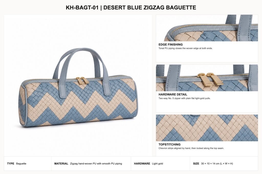 KH-BAGT-01 Desert Blue Zigzag Baguette craft details