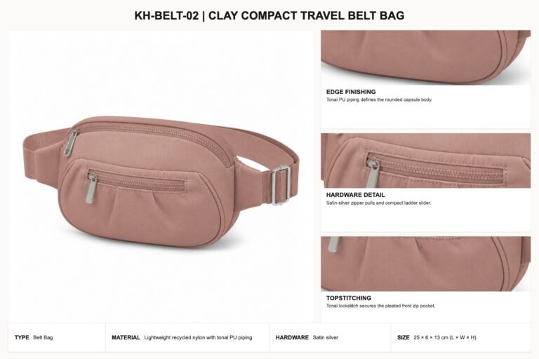KH-BELT-02 Clay Compact Travel Belt Bag craft details