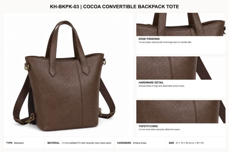 KH-BKPK-03 Cocoa Convertible Backpack Tote craft details