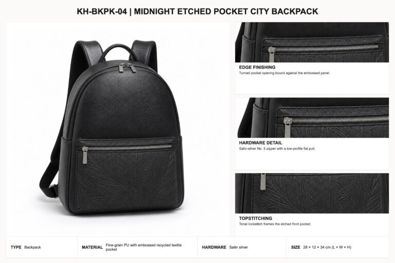 KH-BKPK-04 Midnight Etched Pocket City Backpack craft details
