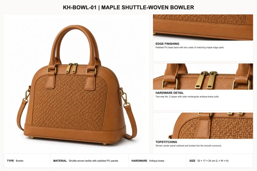 KH-BOWL-01 Maple Shuttle-Woven Bowler craft details
