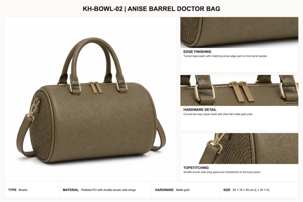 KH-BOWL-02 Anise Barrel Doctor Bag craft details