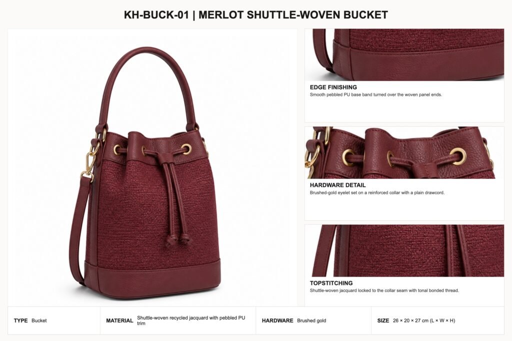 KH-BUCK-01 Merlot Shuttle-Woven Bucket craft details