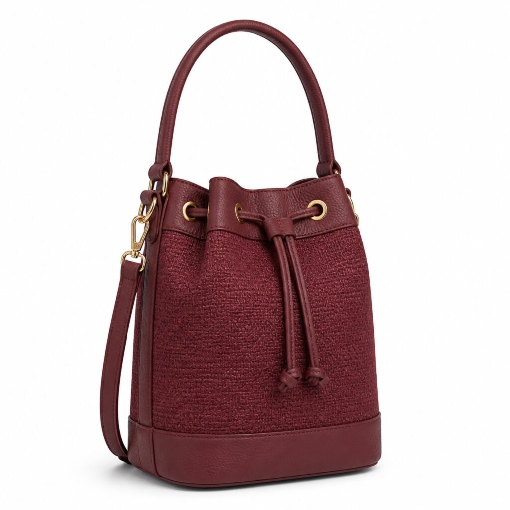 KH-BUCK-01 Merlot Shuttle-Woven Bucket, front view on a white background