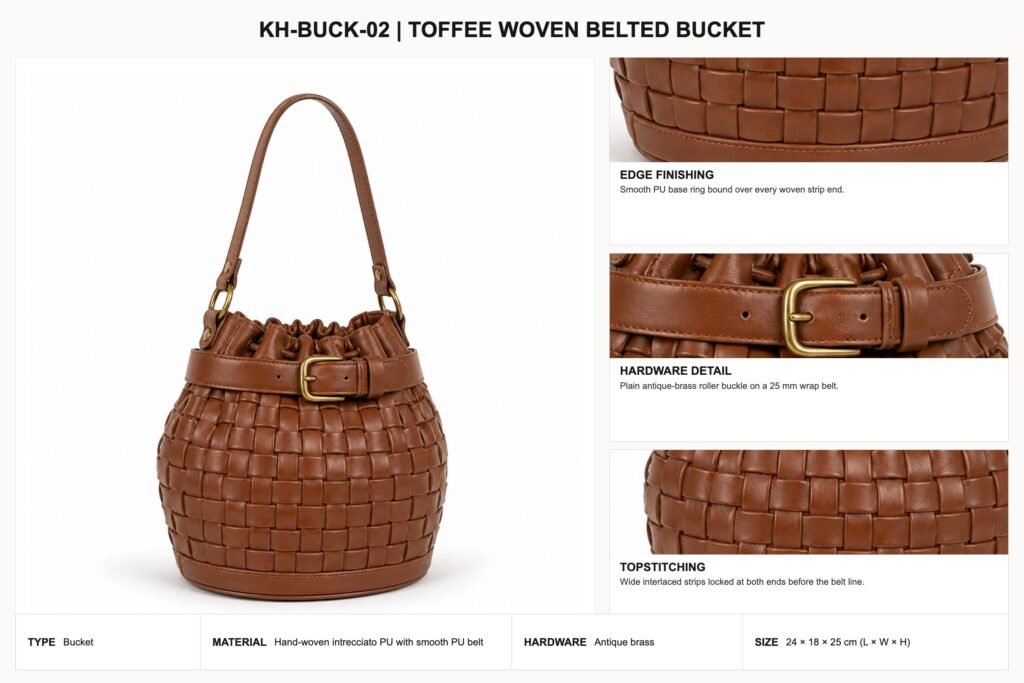KH-BUCK-02 Toffee Woven Belted Bucket craft details