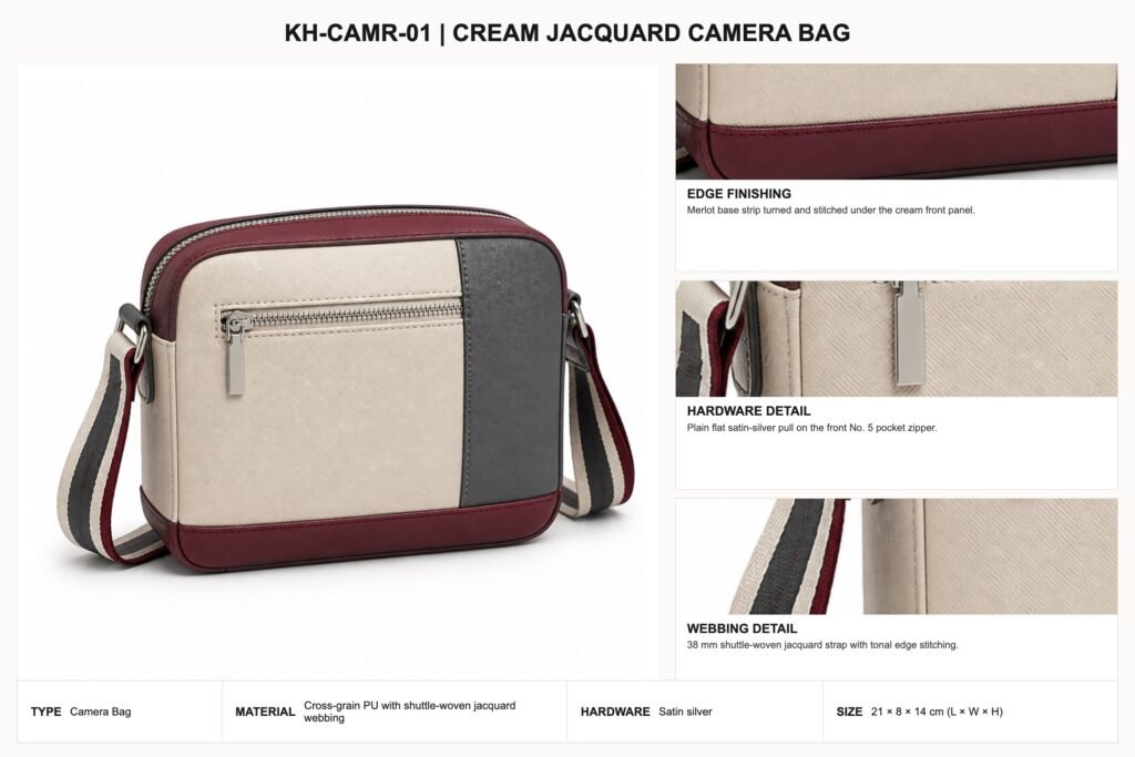 KH-CAMR-01 Cream Jacquard Camera Bag craft details