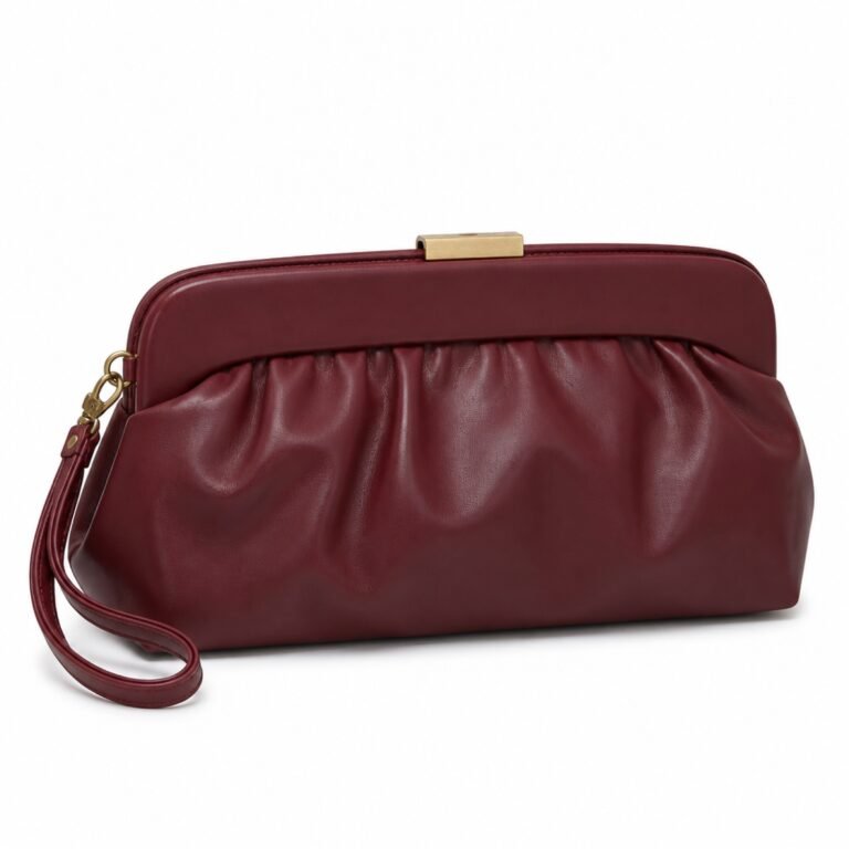 KH-CLUT-01 Oxblood Soft Frame Clutch, front view on a white background