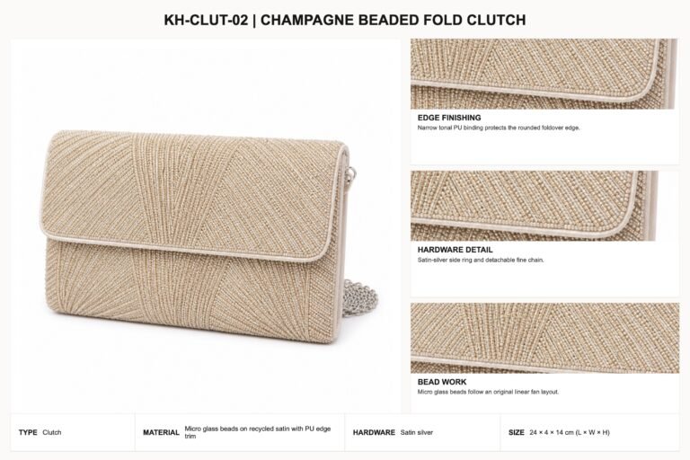 KH-CLUT-02 Champagne Beaded Fold Clutch craft details