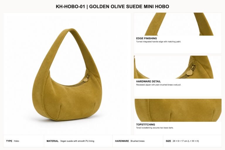 KH-HOBO-01 Golden Olive Suede Mini Hobo craft details