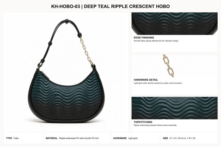 KH-HOBO-03 Deep Teal Ripple Crescent Hobo craft details
