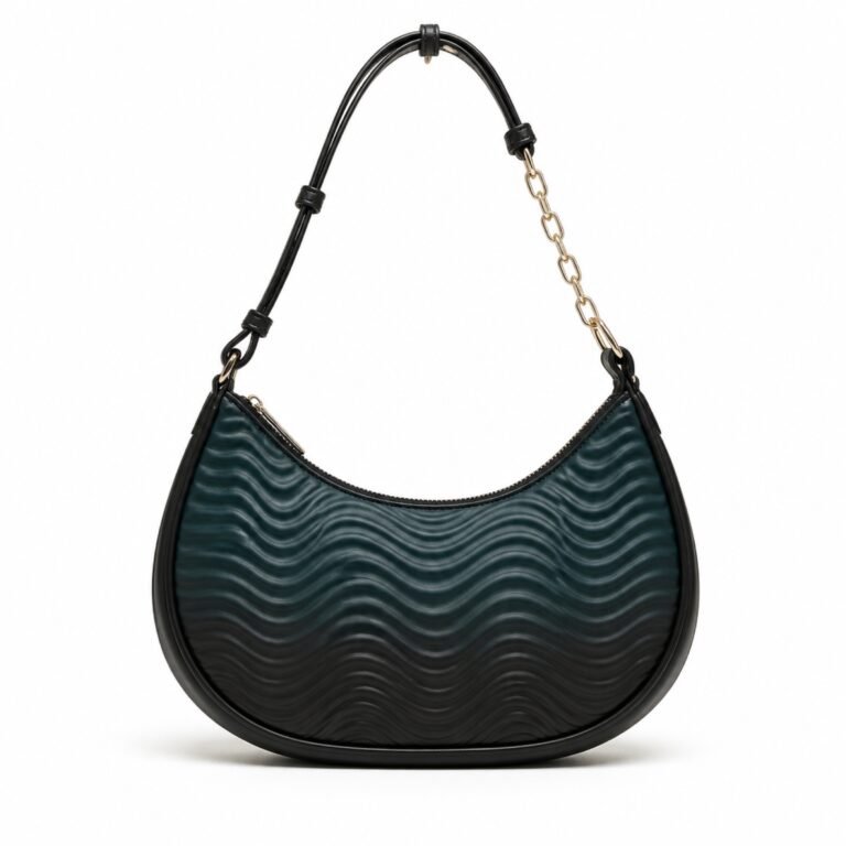 KH-HOBO-03 Deep Teal Ripple Crescent Hobo, front view on a white background