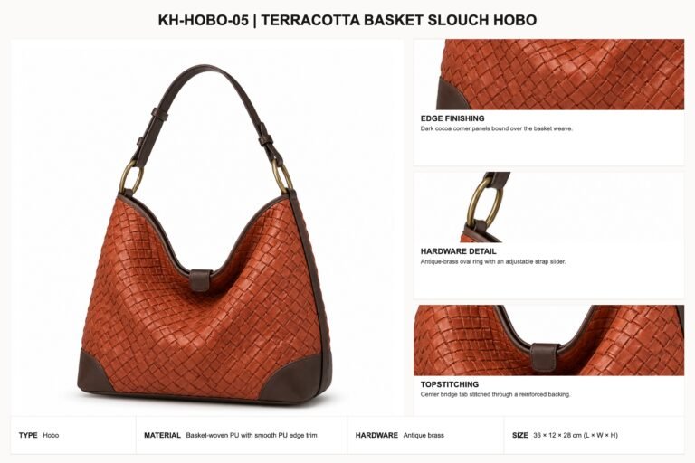 KH-HOBO-05 Terracotta Basket Slouch Hobo craft details
