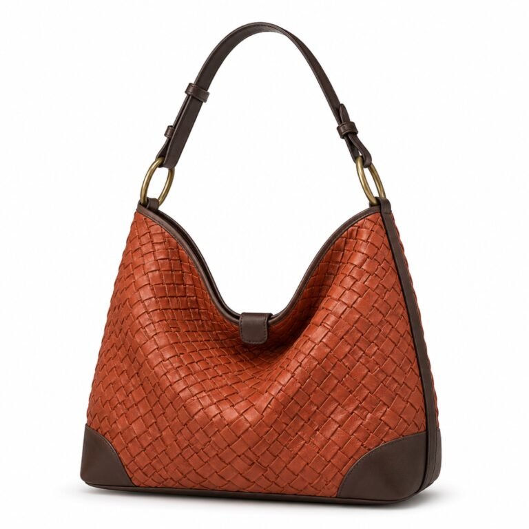 KH-HOBO-05 Terracotta Basket Slouch Hobo, front view on a white background