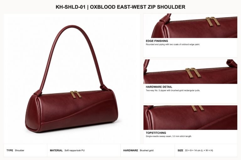 KH-SHLD-01 Oxblood East-West Zip Shoulder craft details
