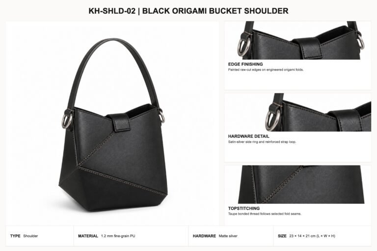 KH-SHLD-02 Black Origami Bucket Shoulder craft details