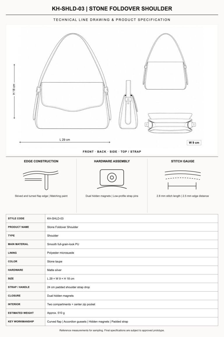 KH-SHLD-03 Stone Foldover Shoulder technical line drawing and product specification