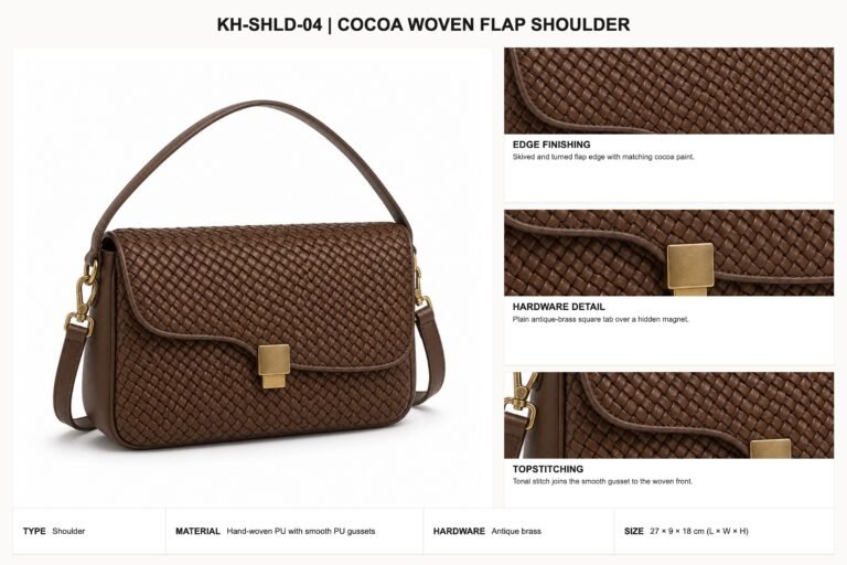 KH-SHLD-04 Cocoa Woven Flap Shoulder craft details
