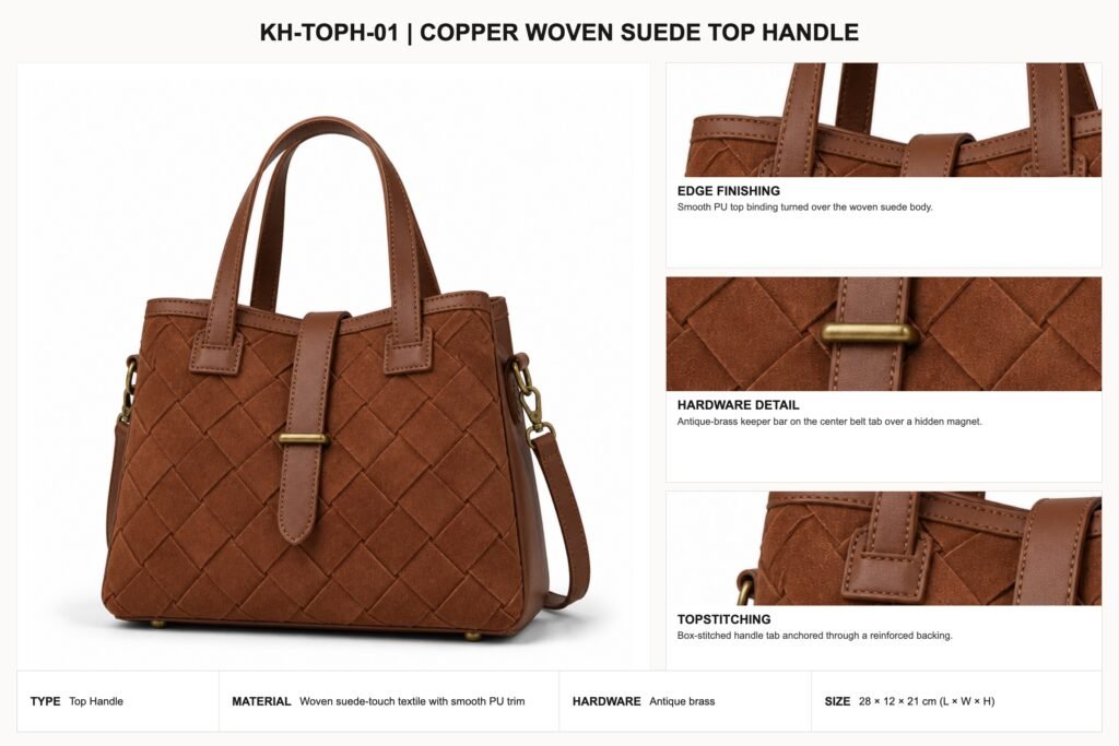 KH-TOPH-01 Copper Woven Suede Top Handle craft details