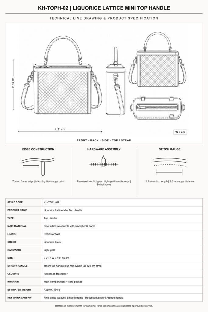 KH-TOPH-02 Liquorice Lattice Mini Top Handle technical line drawing and product specification