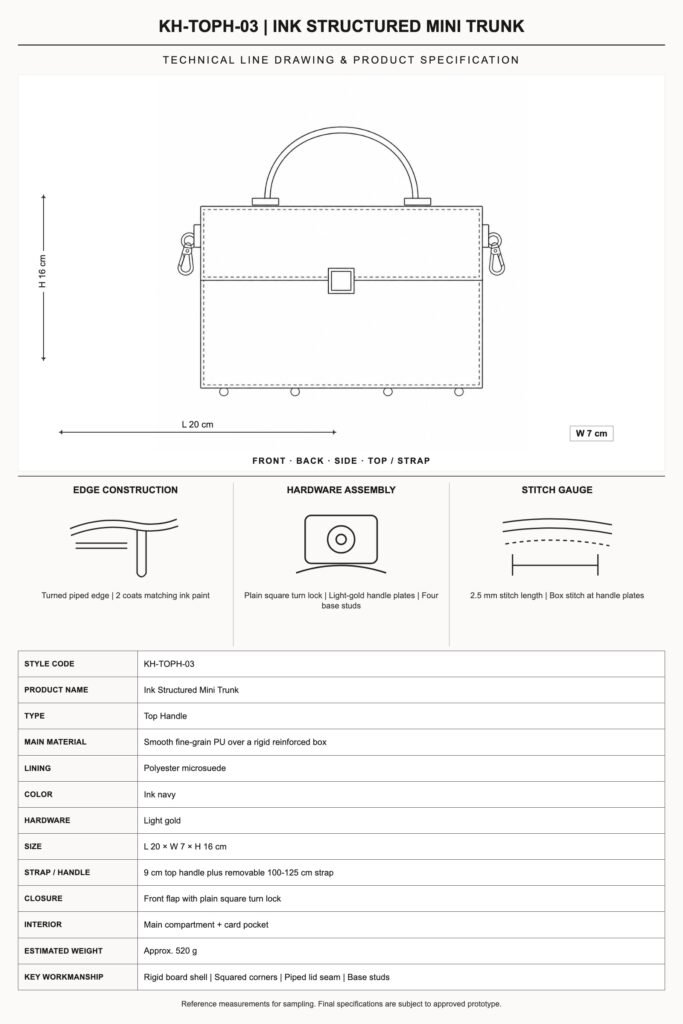 KH-TOPH-03 Ink Structured Mini Trunk technical line drawing and product specification