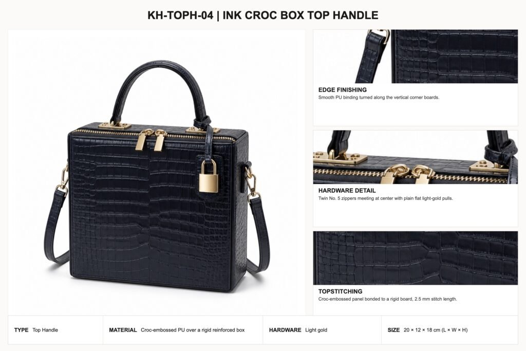 KH-TOPH-04 Ink Croc Box Top Handle craft details