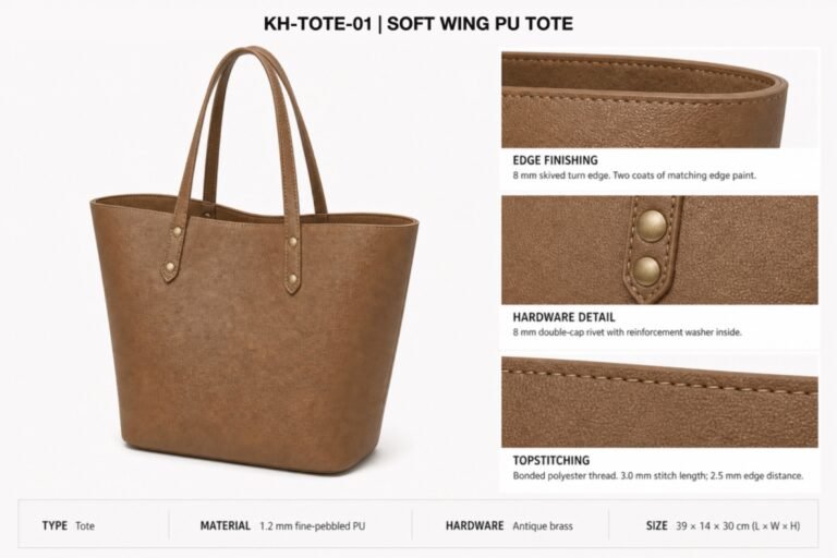 KH-TOTE-01 Soft Wing PU Tote craft details