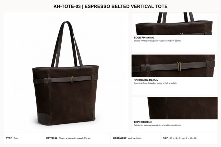 KH-TOTE-03 Espresso Belted Vertical Tote craft details