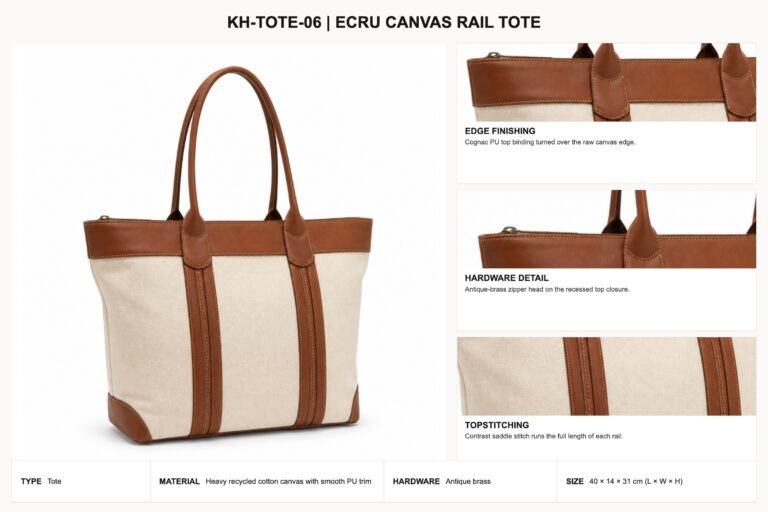 KH-TOTE-06 Ecru Canvas Rail Tote craft details