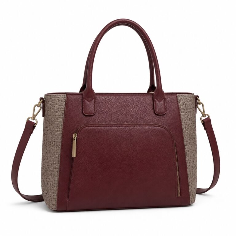 KH-TOTE-07 Burgundy Lattice Commuter Tote, front view on a white background