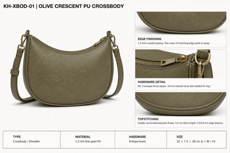 KH-XBOD-01 Olive Crescent PU Crossbody craft details