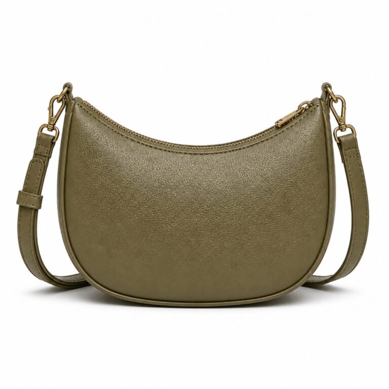 KH-XBOD-01 Olive Crescent PU Crossbody, front view on a white background