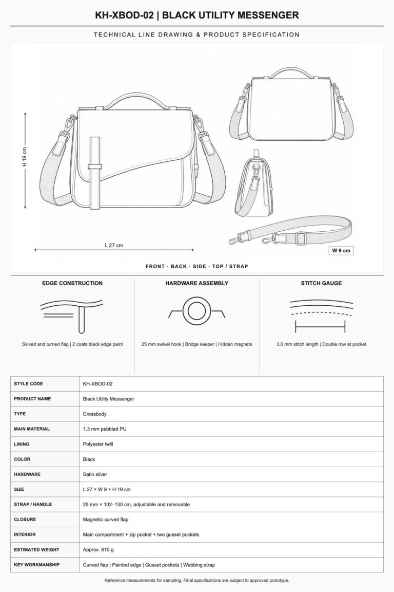 KH-XBOD-02 Black Utility Messenger technical line drawing and product specification