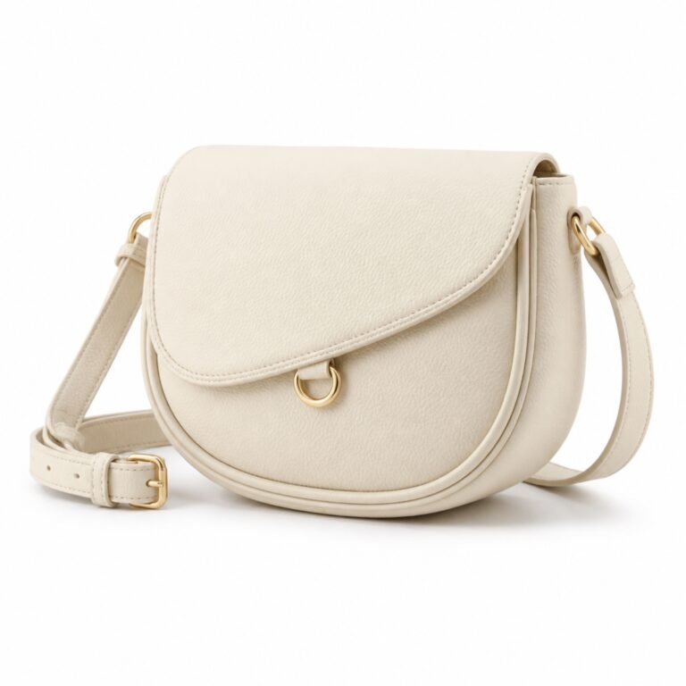 KH-XBOD-03 Cream Arc Saddle Crossbody, front view on a white background