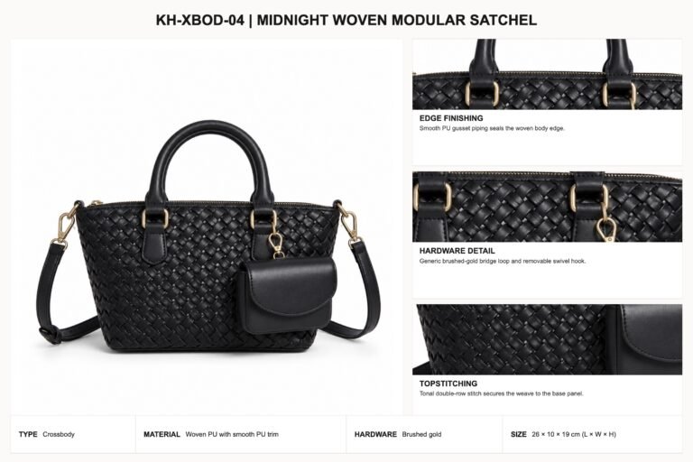 KH-XBOD-04 Midnight Woven Modular Satchel craft details
