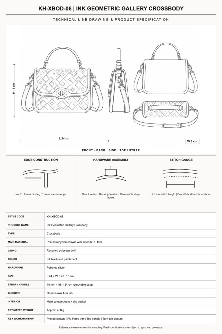 KH-XBOD-06 Ink Geometric Gallery Crossbody technical line drawing and product specification